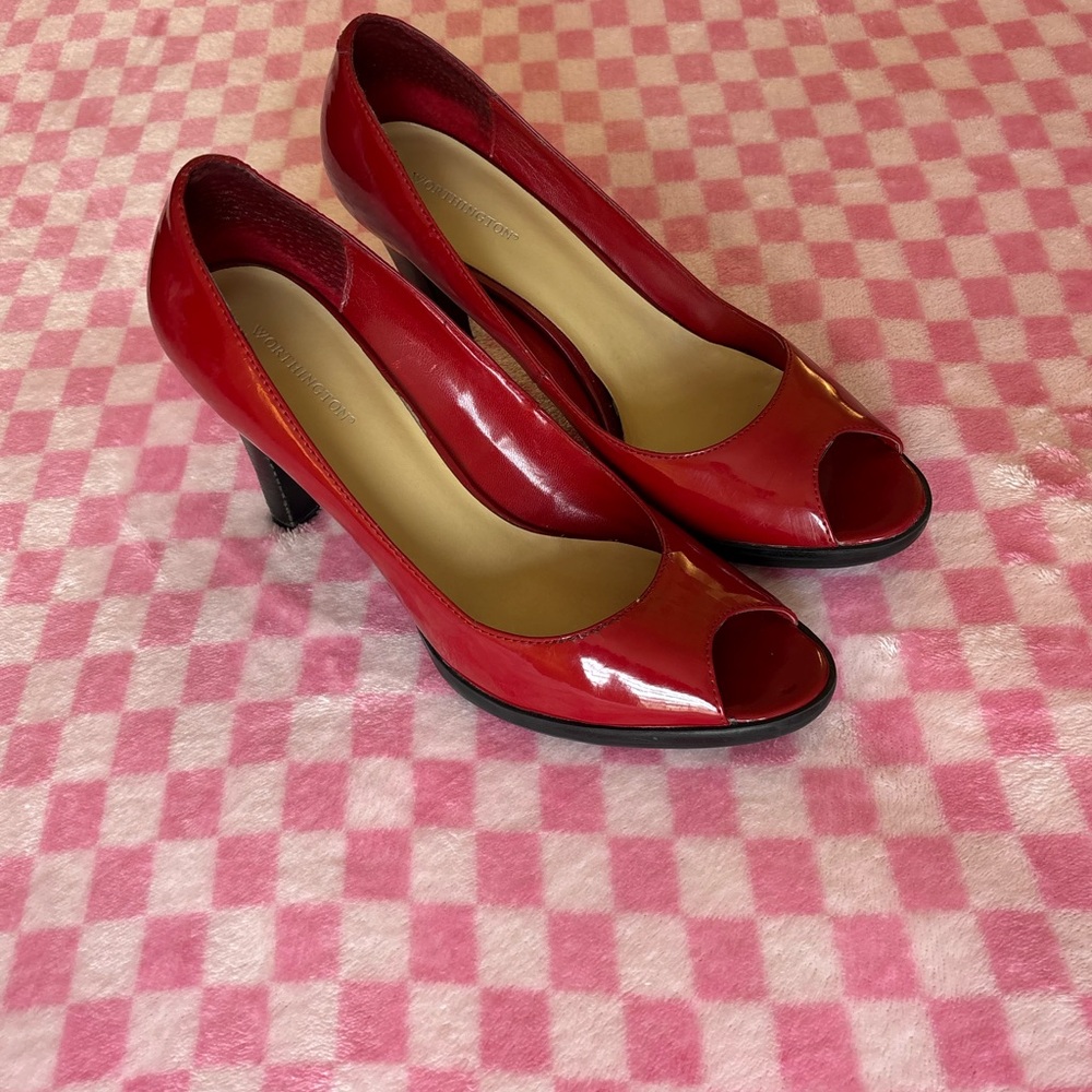 Worthington Glossy Red Peep-Toe Heels
